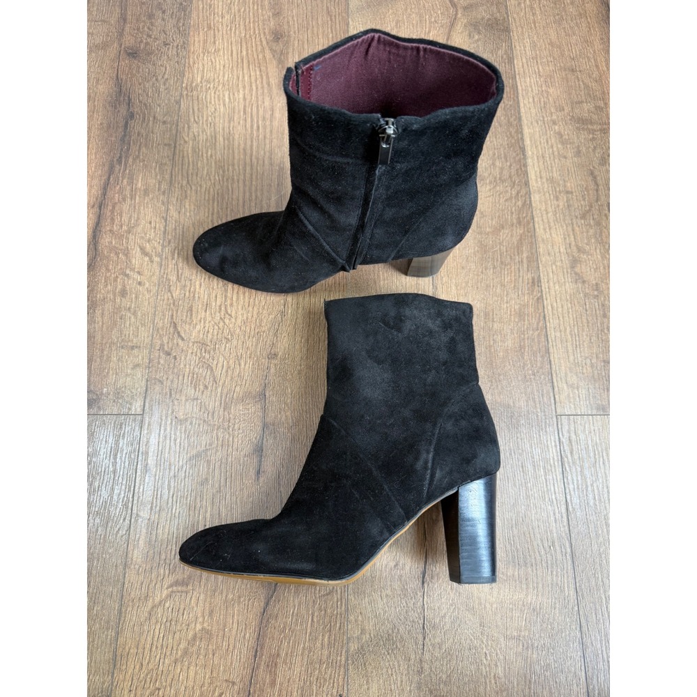 Franco Sarto Pia Black Suede Leather Block Heel Ankle Boots Womens 9.5m